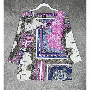 JM Collection Top Womens Size XL Floral Paisley Handkerchief Print Tunic Stretch